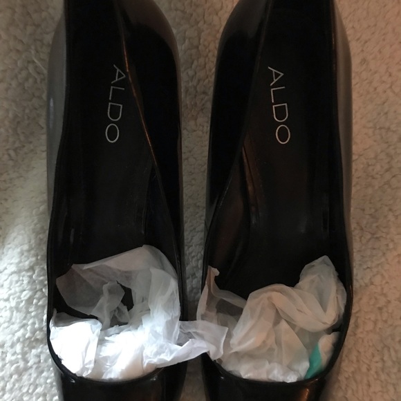 Aldo Black Patent peep toe stiletto heels, worn once to a wedding - Picture 3 of 5
